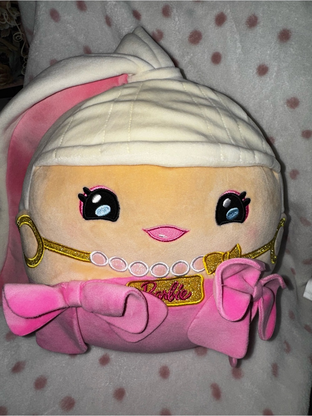 Barbie Plush Bag in Pink and Cream with Gold Accents